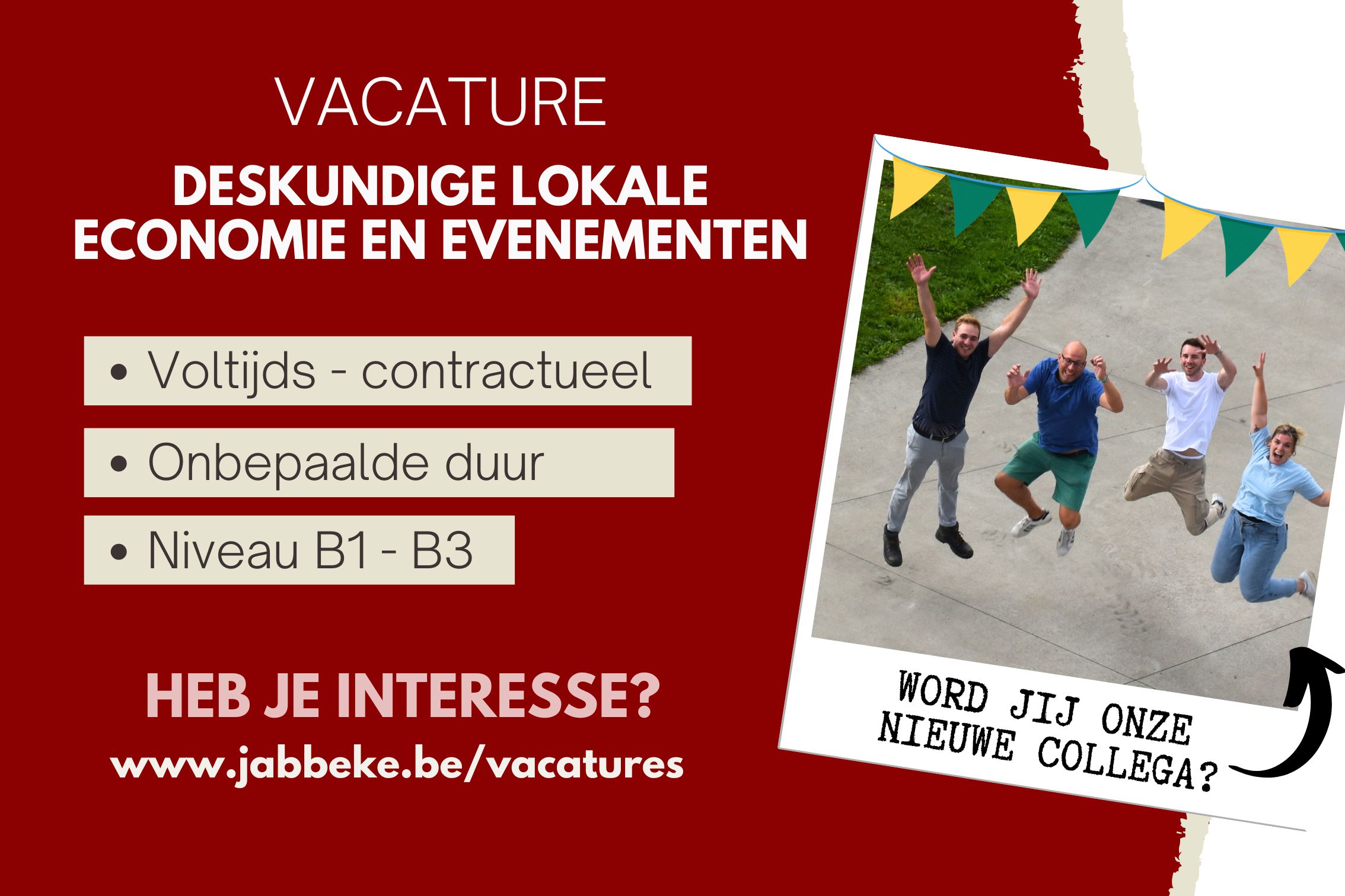 LOKAAL BESTUUR JABBEKE WERFT AAN - VACATURE DESKUNDIGE LOKALE ECONOMIE EN EVENEMENTEN